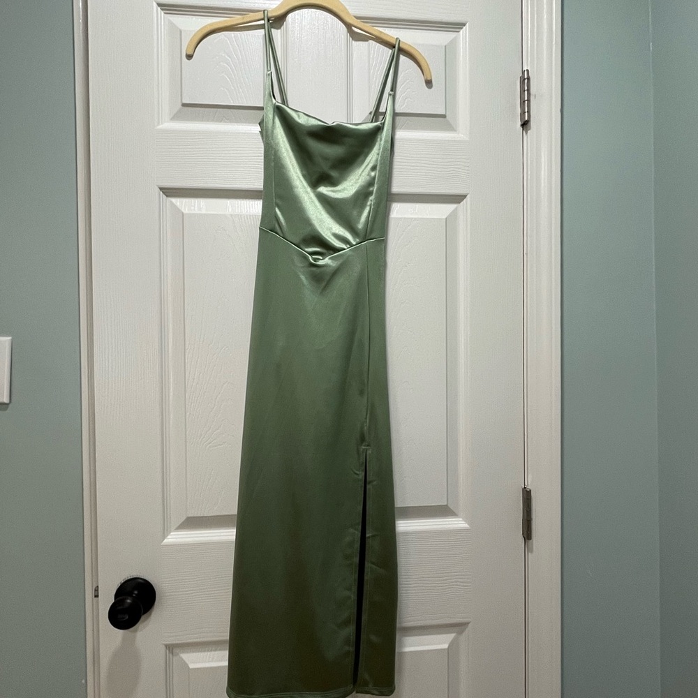 Windsor Sage Satin Midi Dress
